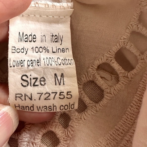 SPAZIOCHIC Italy 100% Linen Sleeveless Tank Top M Ruffle Embroidery Cutouts - Picture 8 of 8